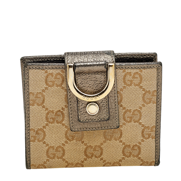 GUCCI Beige/Pewter GG Canvas and Leather D Ring Compact Wallet - Picture 1 of 9